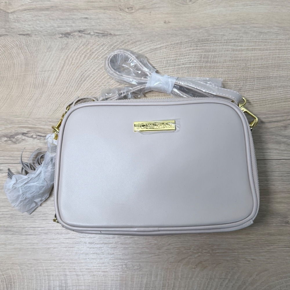 Joy & Iman Crossbody Bag Women OS Beige Vegan Leather Tassel Gold Zipper Neutral